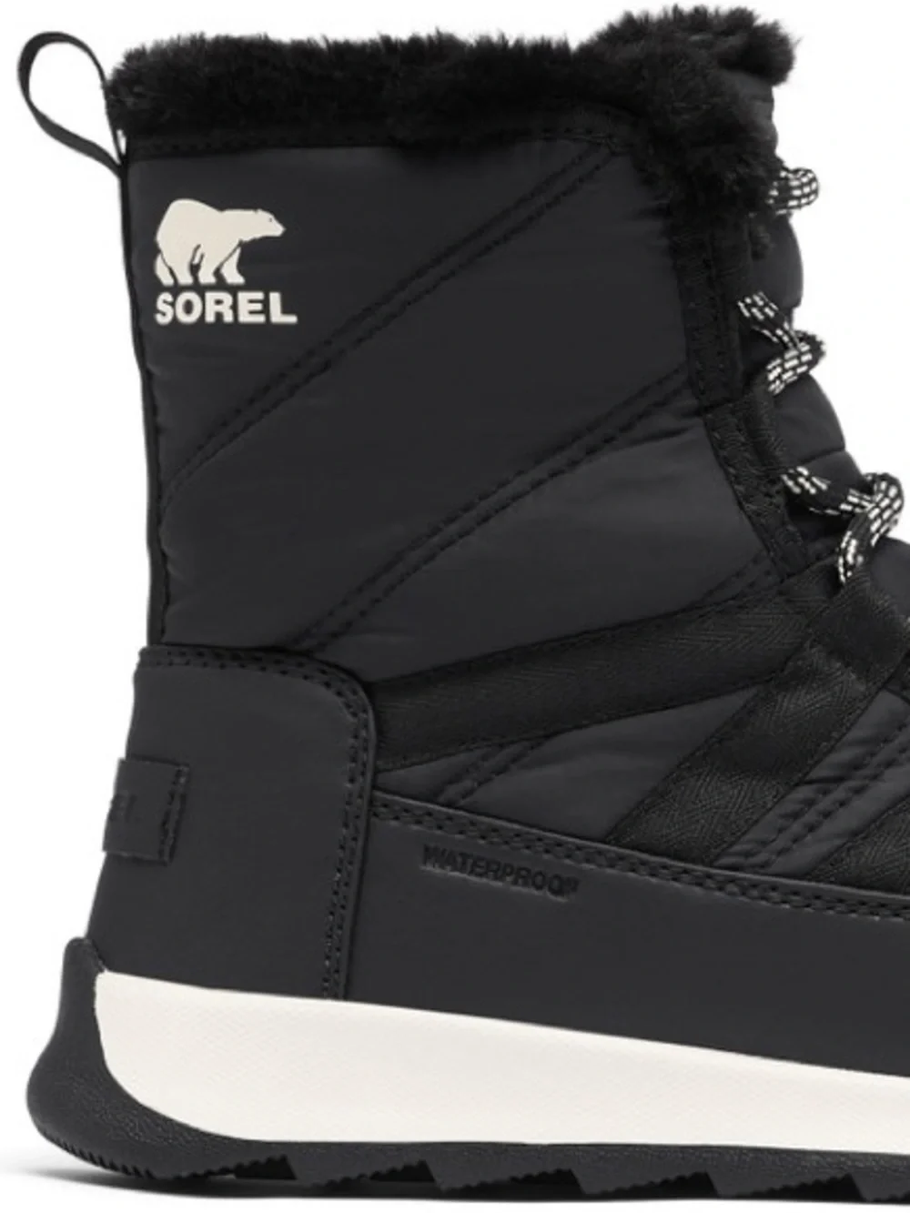 Sorel Black Quilted Lace-Up Winter Ankle Boots with Faux Fur Trim